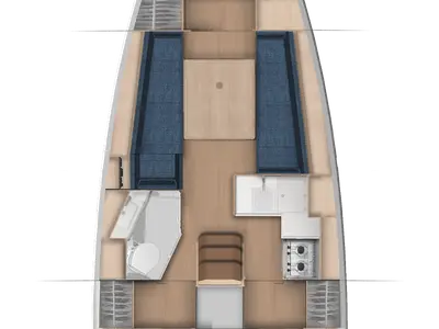 Floor plan of Luigi, a Jeanneau Sun Odyssey 350 sailboat at Grad Biograd na Moru, Croatia