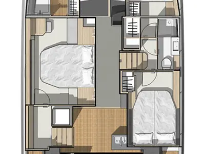 Floor plan of Stephana, a Fountaine Pajot MY5 catamaran at Central Abaco, Bahamas