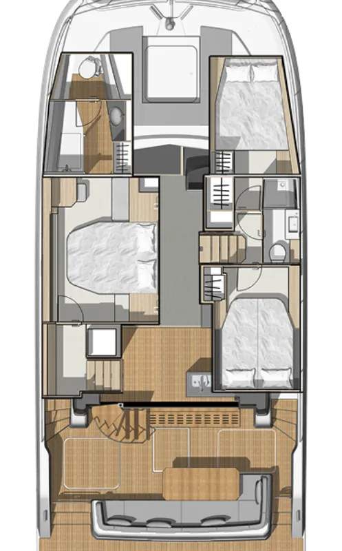 Floor plan of Stephana, a Fountaine Pajot MY5 catamaran at Central Abaco, Bahamas