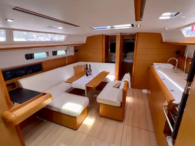 Cockpit of Elena, a Jeanneau Sun Odyssey 479 sailboat at Seget Donji, Croatia