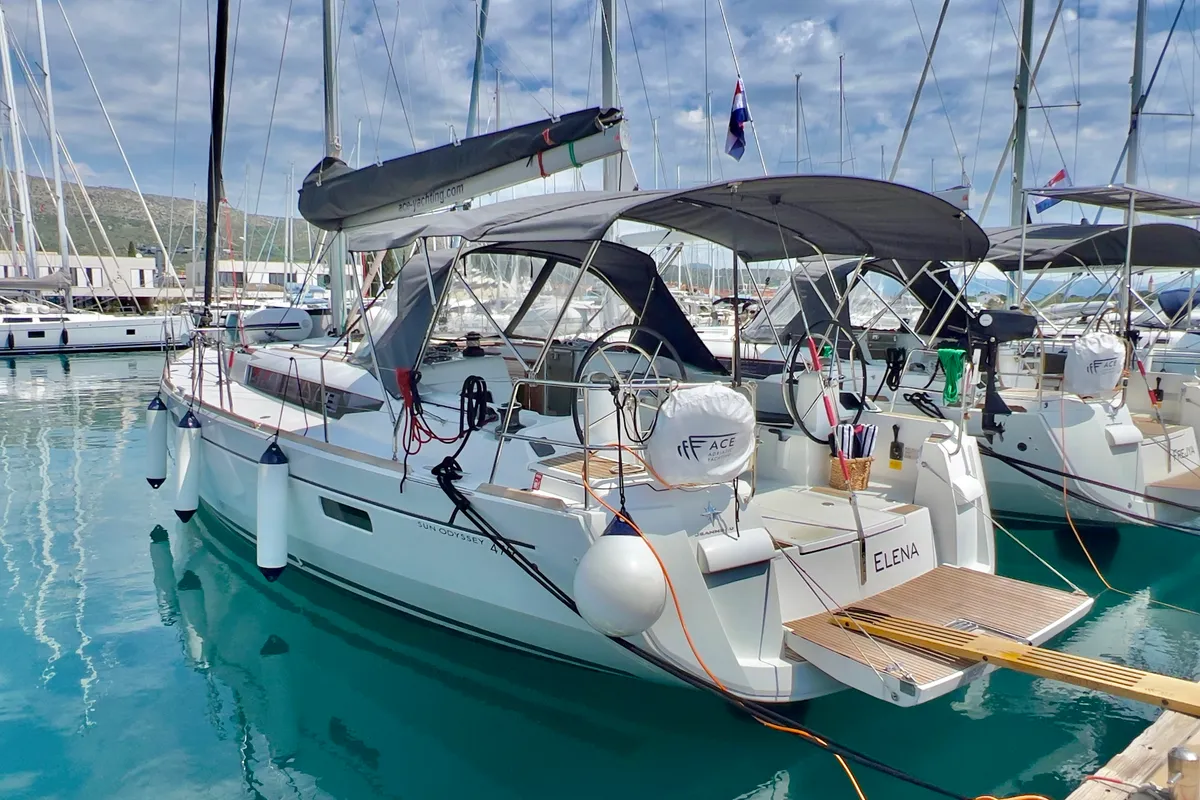 Elena, a Jeanneau Sun Odyssey 479 sailboat at Seget Donji, Croatia