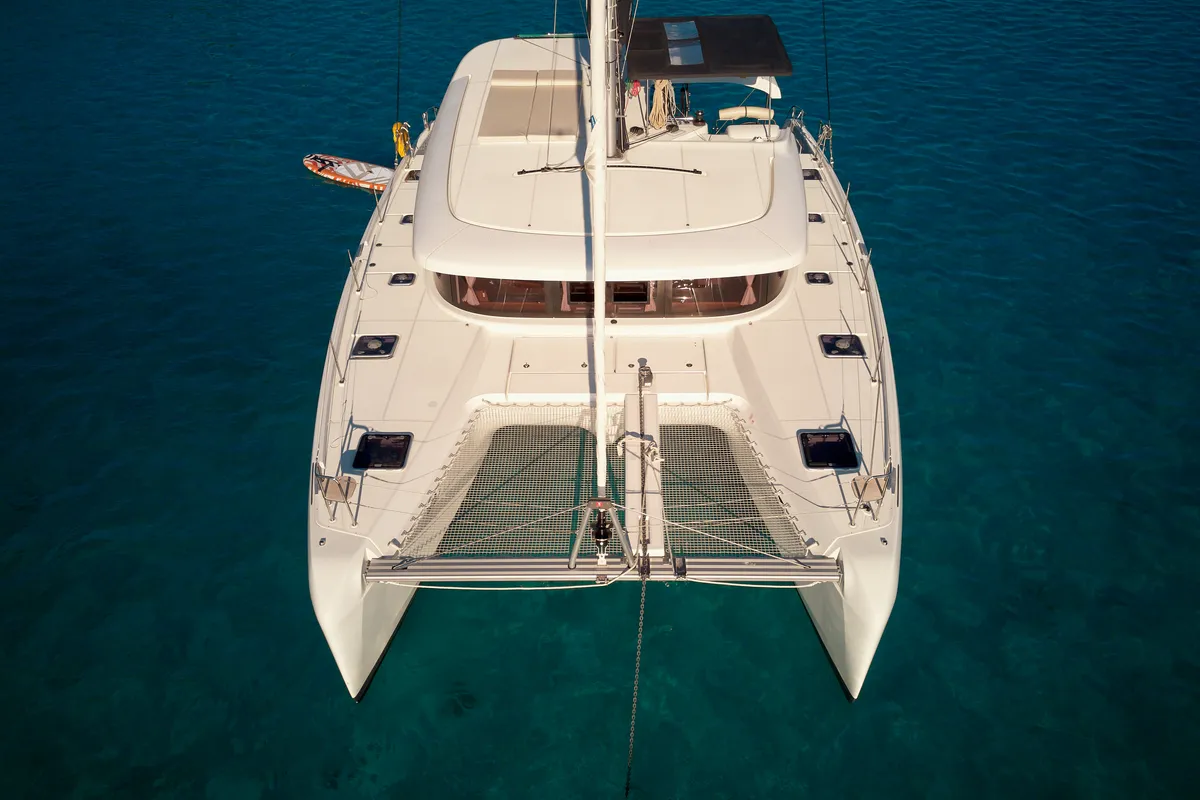Exterior view of Barney, a Lagoon 42 catamaran at Trogir, Croatia