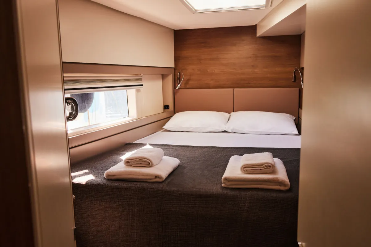 Cabin on Libra, a Bali 4.4 catamaran at Marmaris, Turkey