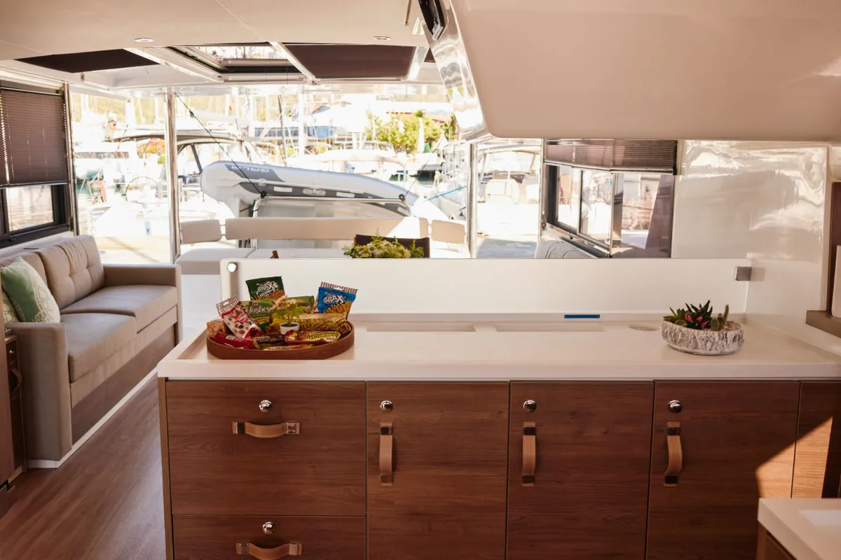 Galley of Libra, a Bali 4.4 catamaran at Marmaris, Turkey