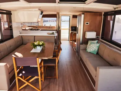 Salon of Libra, a Bali 4.4 catamaran at Marmaris, Turkey