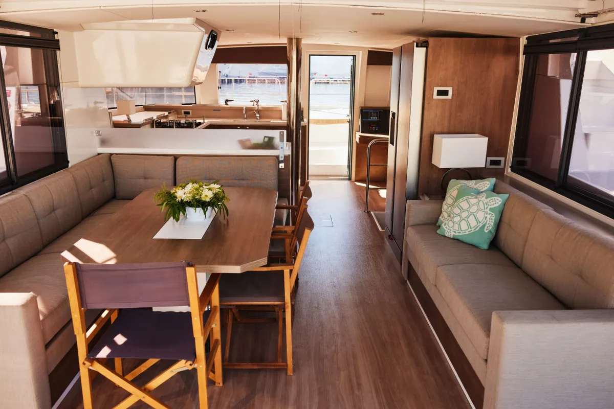 Salon of Libra, a Bali 4.4 catamaran at Marmaris, Turkey