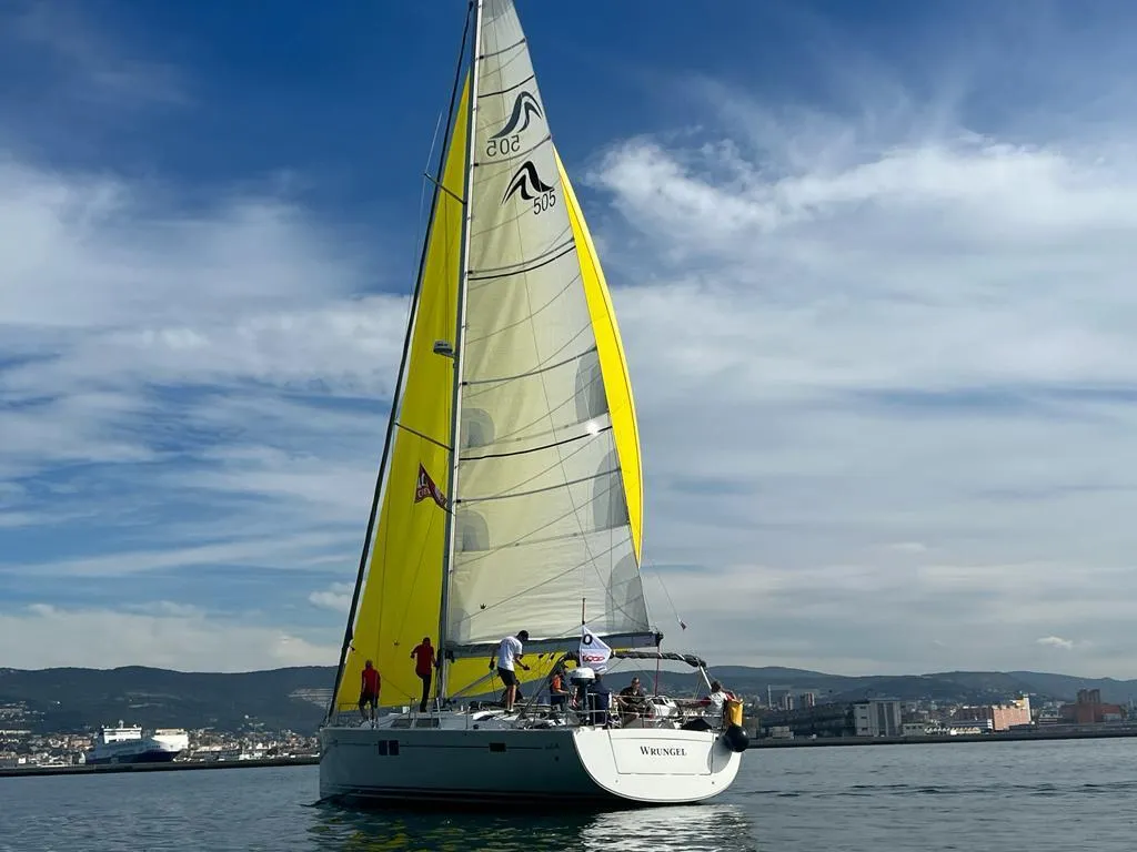 Exterior view of Wrungel, a Hanse 505 sailboat at Grad Rovinj, Croatia