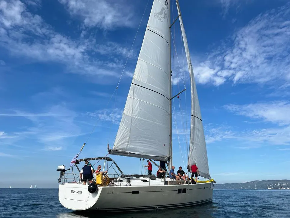 Exterior view of Wrungel, a Hanse 505 sailboat at Grad Rovinj, Croatia