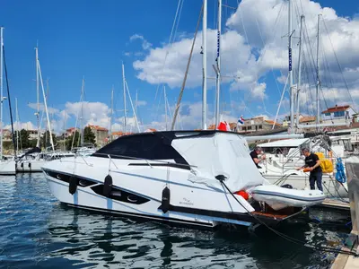 Vador, a Rio Yachts Parana 38 motorboat at Grad Šibenik, Croatia