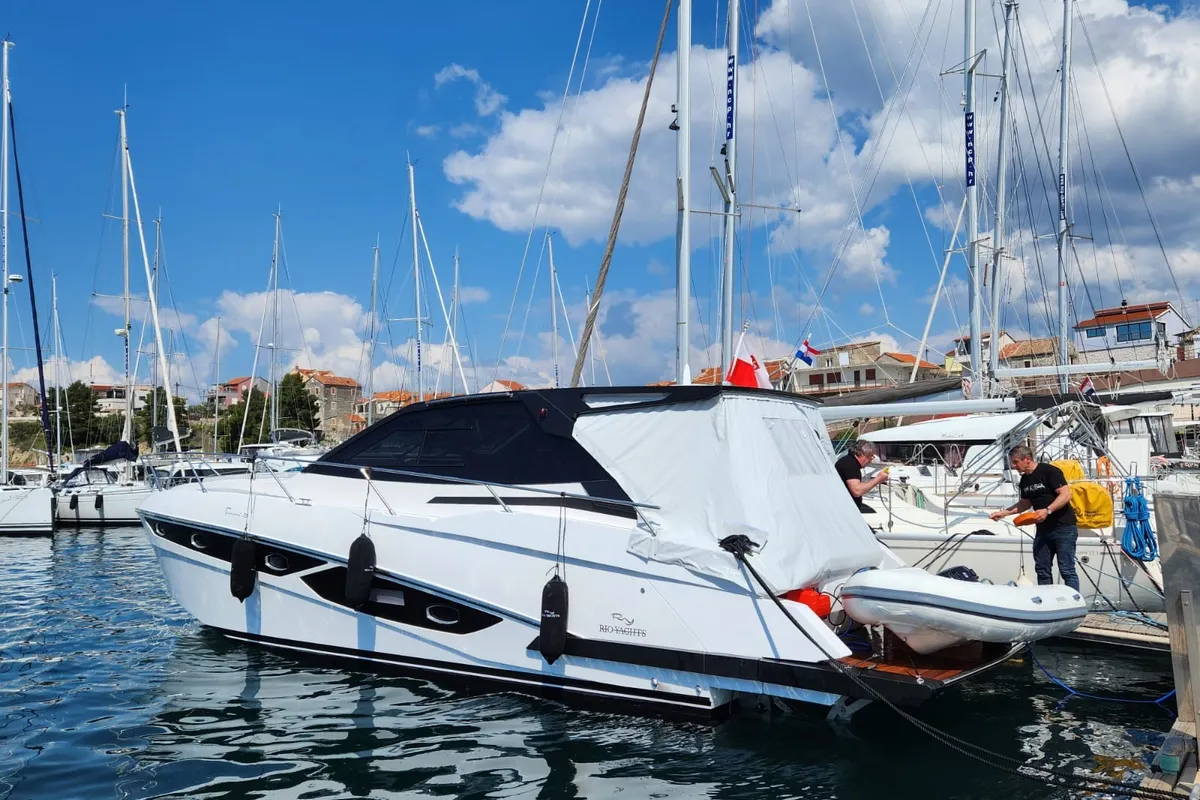 Vador, a Rio Yachts Parana 38 motorboat at Grad Šibenik, Croatia