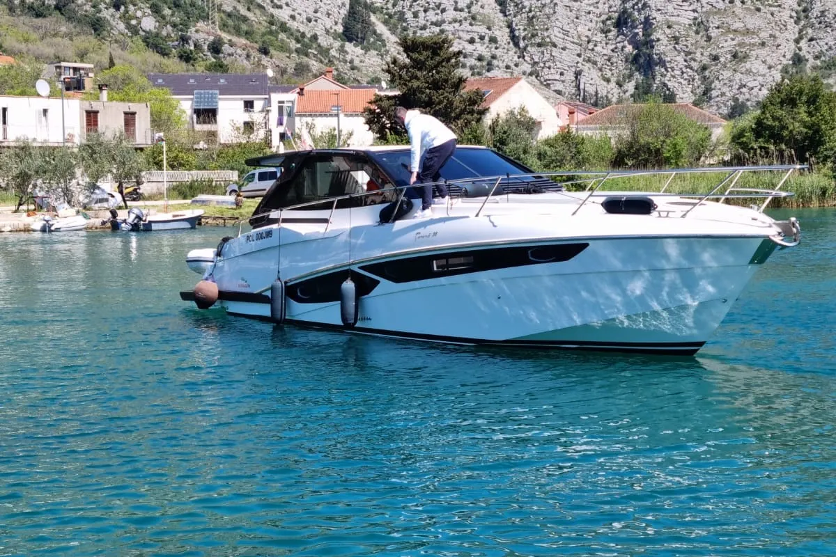 Vador, a Rio Yachts Parana 38 motorboat at Grad Šibenik, Croatia