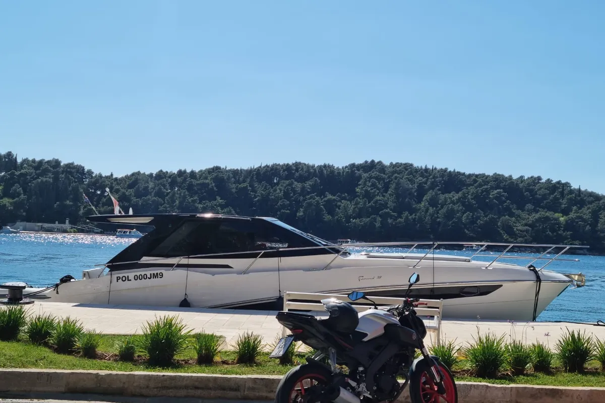 Vador, a Rio Yachts Parana 38 motorboat at Grad Šibenik, Croatia