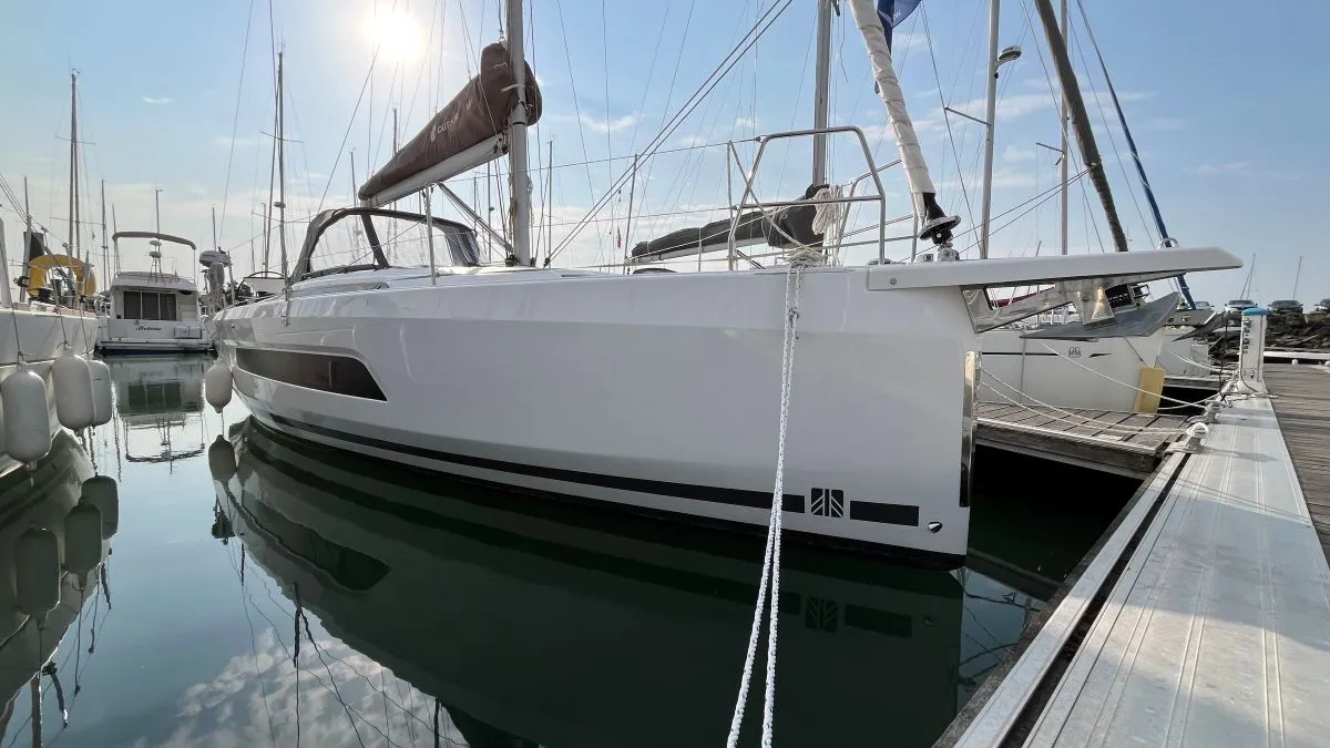 Exterior view of Evren, a Dufour 37 sailboat at La Rochelle, France