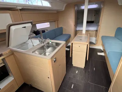 Salon of Evren, a Dufour 37 sailboat at La Rochelle, France