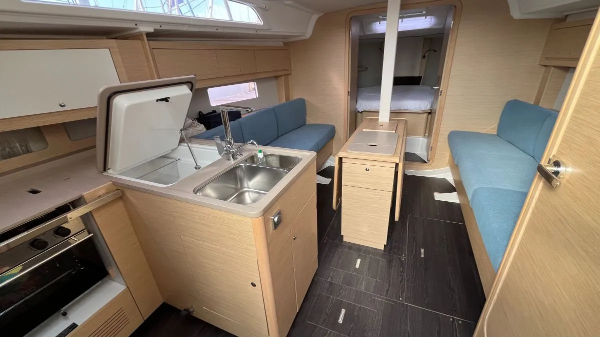 Salon of Evren, a Dufour 37 sailboat at La Rochelle, France