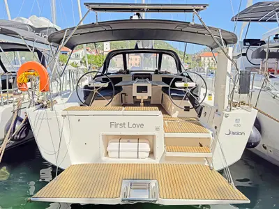 Deck of First Love, a Dufour 430 sailboat at Skradin, Croatia