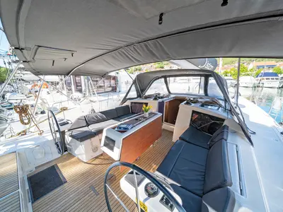 Cockpit of First Love, a Dufour 430 sailboat at Skradin, Croatia