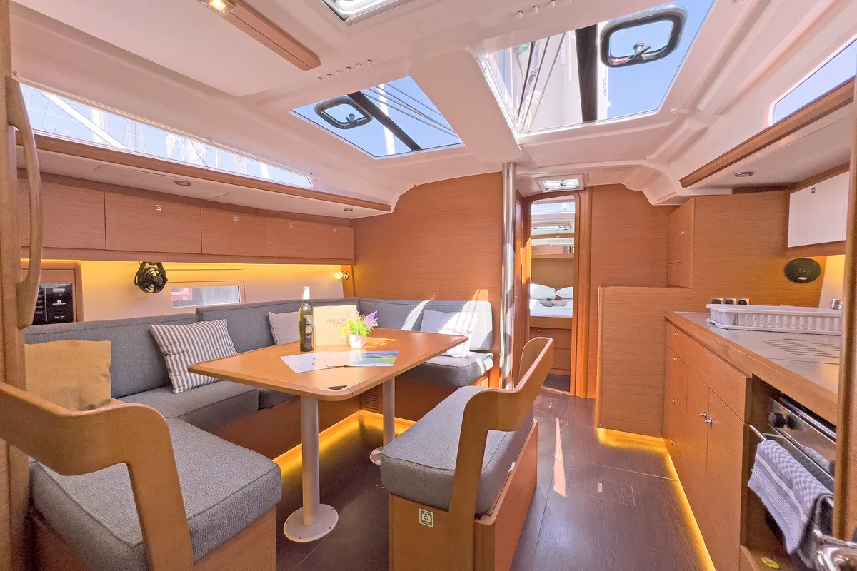 Salon of First Love, a Dufour 430 sailboat at Skradin, Croatia