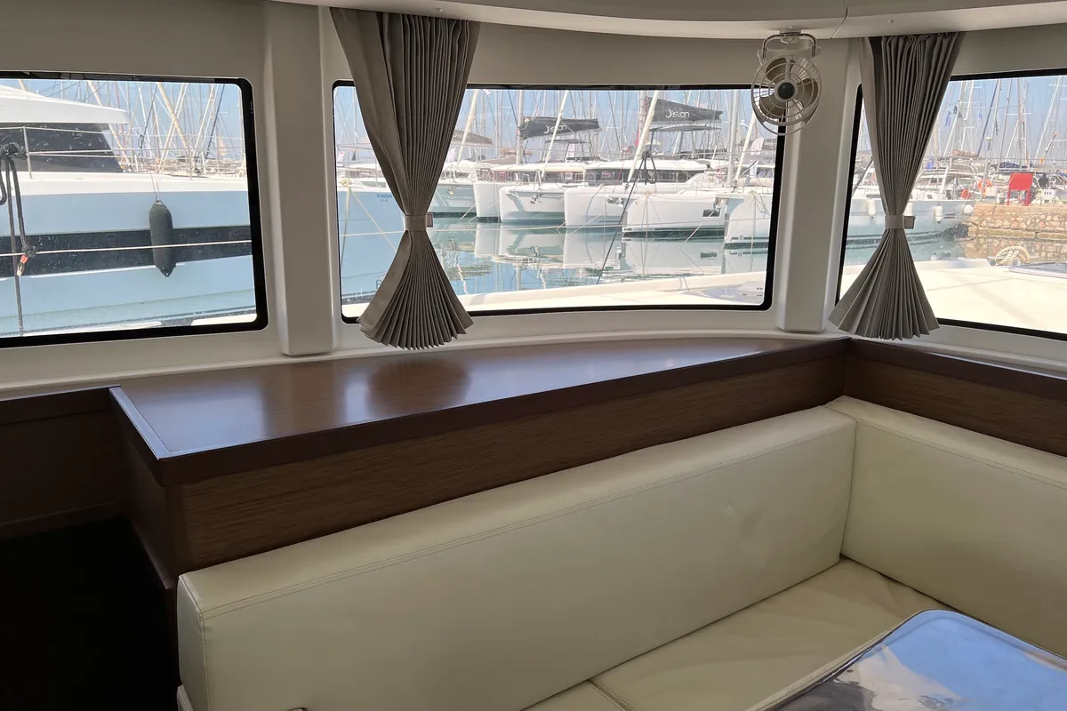 Salon of Sea Hawk, a Lagoon 42 catamaran at Athens, Greece