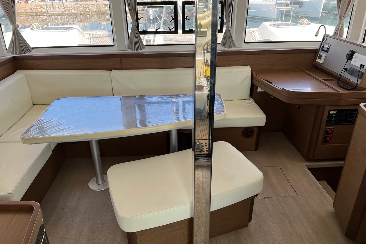 Salon of Sea Hawk, a Lagoon 42 catamaran at Athens, Greece