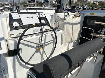 Cockpit of Sea Hawk, a Lagoon 42 catamaran at Athens, Greece