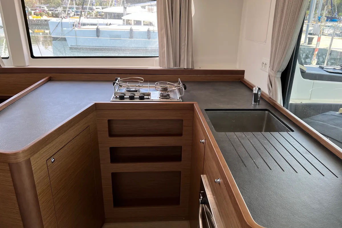 Galley of Sea Hawk, a Lagoon 42 catamaran at Athens, Greece