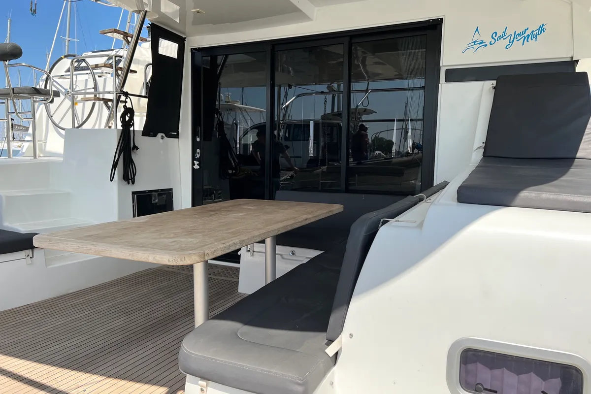 Deck of Sea Hawk, a Lagoon 42 catamaran at Athens, Greece