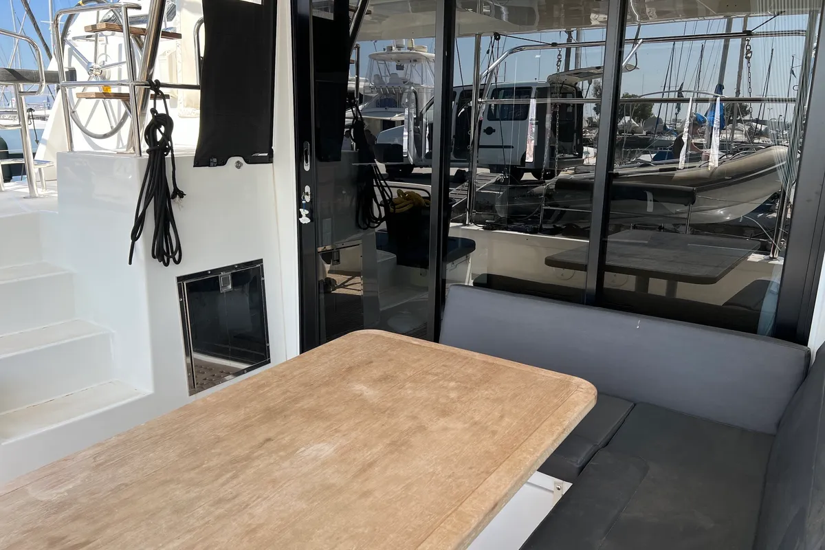 Deck of Sea Hawk, a Lagoon 42 catamaran at Athens, Greece