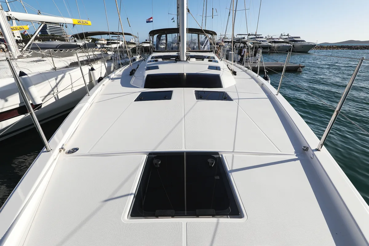 Deck of Kasper, a Dufour 530 sailboat at Vodice, Croatia