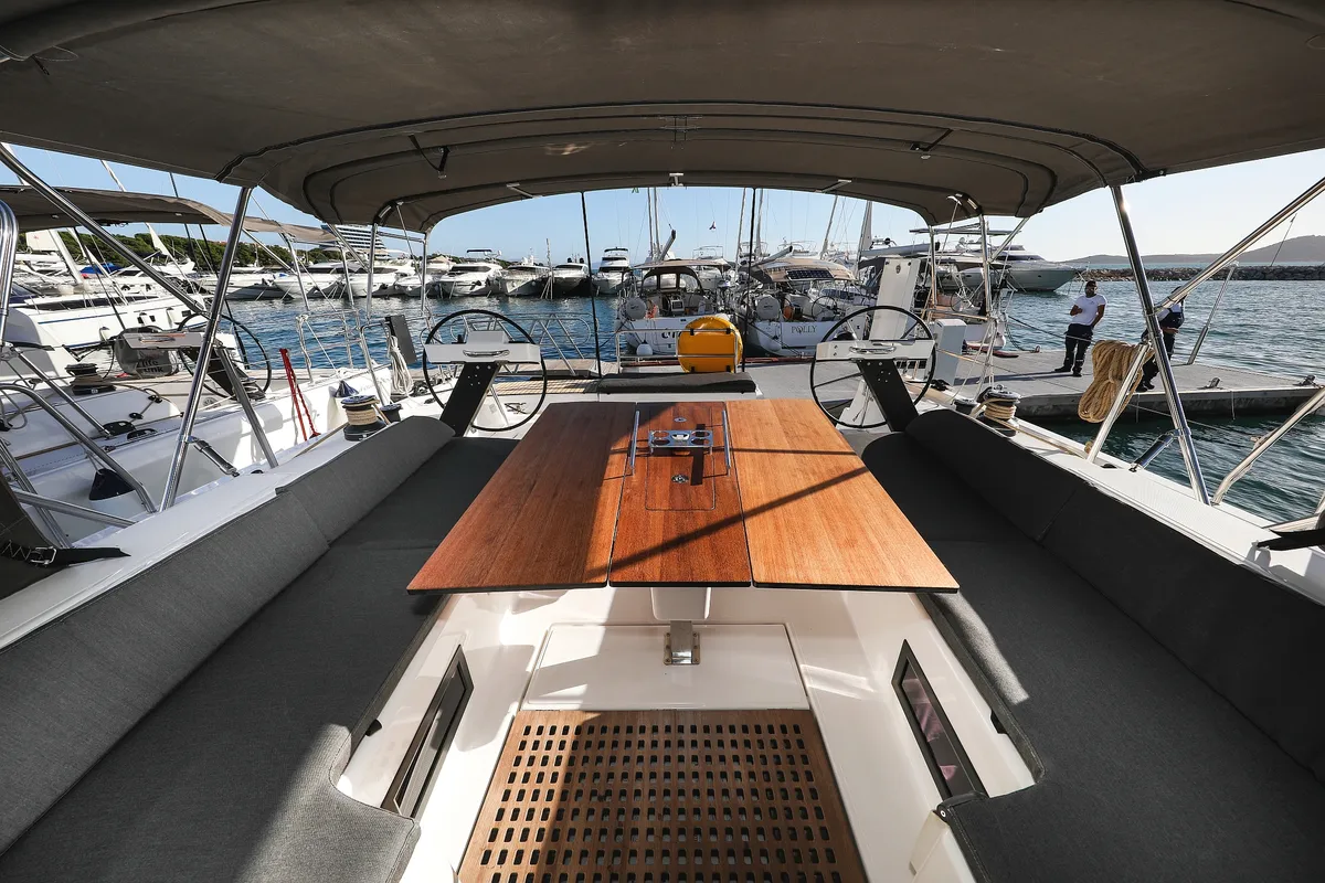 Deck of Kasper, a Dufour 530 sailboat at Vodice, Croatia