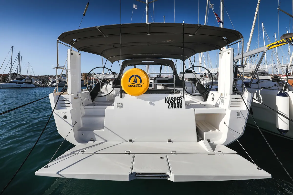 Exterior view of Kasper, a Dufour 530 sailboat at Vodice, Croatia