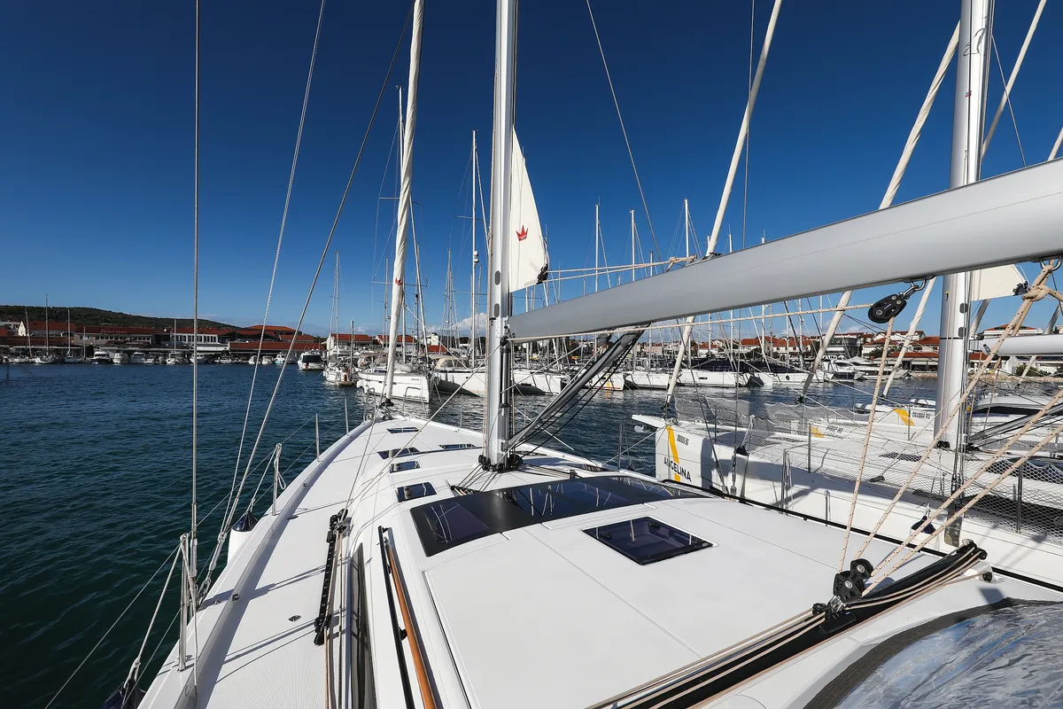 Deck of Kasper, a Dufour 530 sailboat at Vodice, Croatia