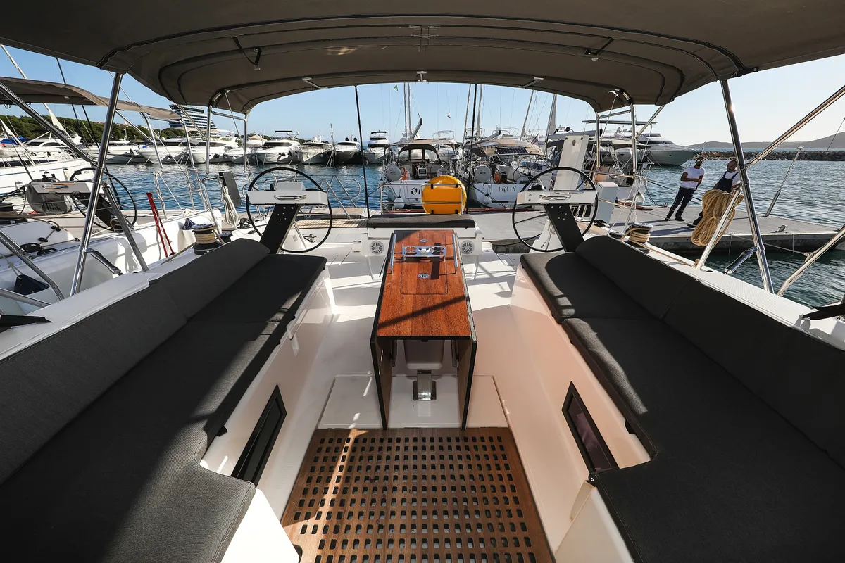 Deck of Kasper, a Dufour 530 sailboat at Vodice, Croatia