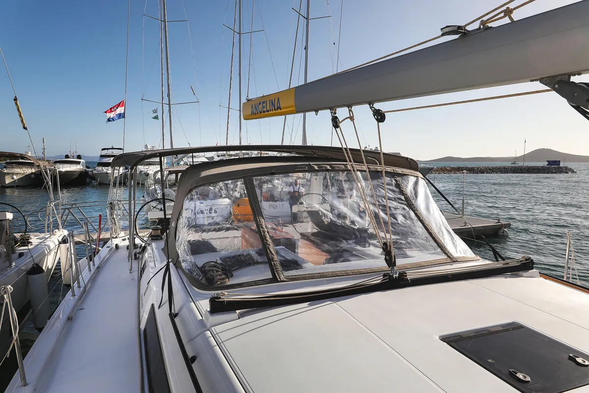 Deck of Kasper, a Dufour 530 sailboat at Vodice, Croatia