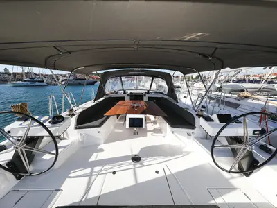 Cockpit of Kasper, a Dufour 530 sailboat at Vodice, Croatia