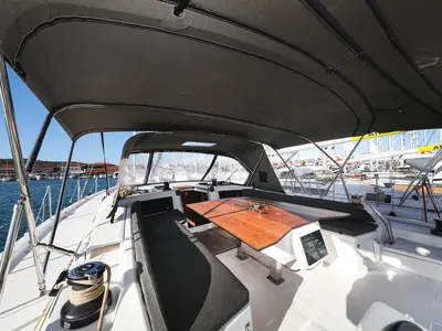 Deck of Kasper, a Dufour 530 sailboat at Vodice, Croatia