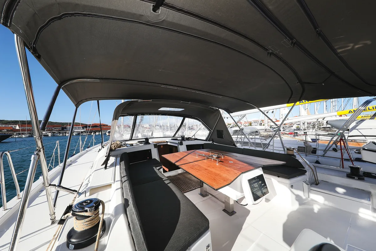 Deck of Kasper, a Dufour 530 sailboat at Vodice, Croatia