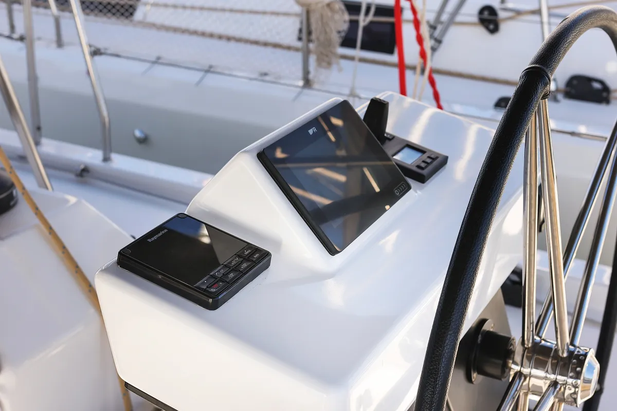 Cockpit of Kasper, a Dufour 530 sailboat at Vodice, Croatia