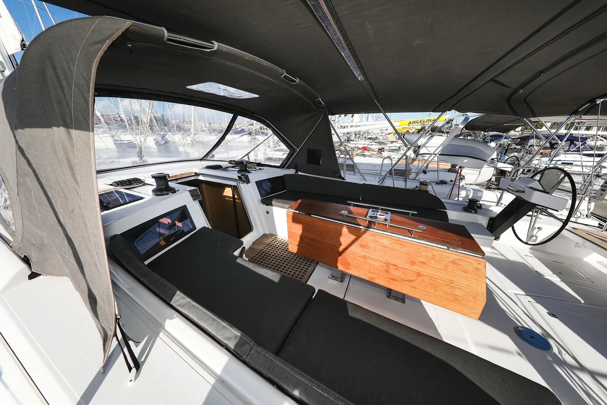 Deck of Kasper, a Dufour 530 sailboat at Vodice, Croatia