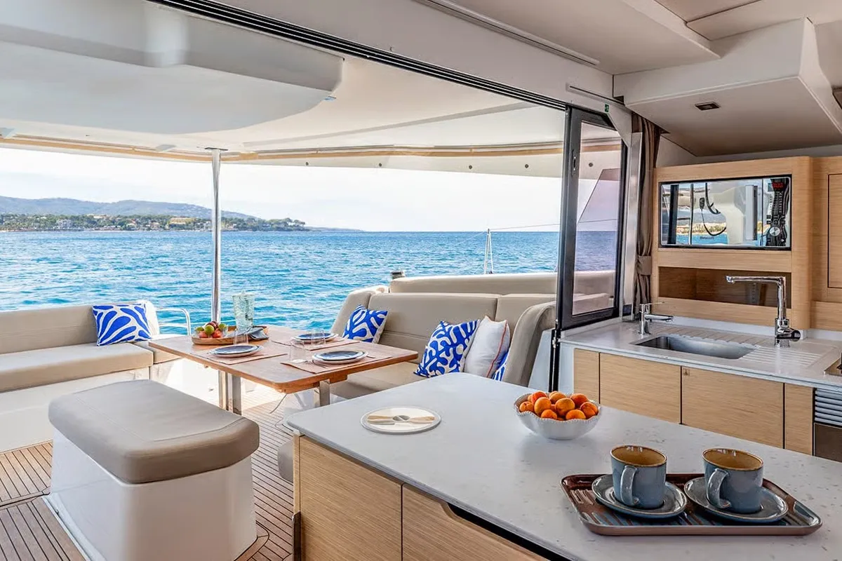 Galley of Ripple, a Fountaine Pajot FP 44 Maestro catamaran at Charlotte Amalie, United States