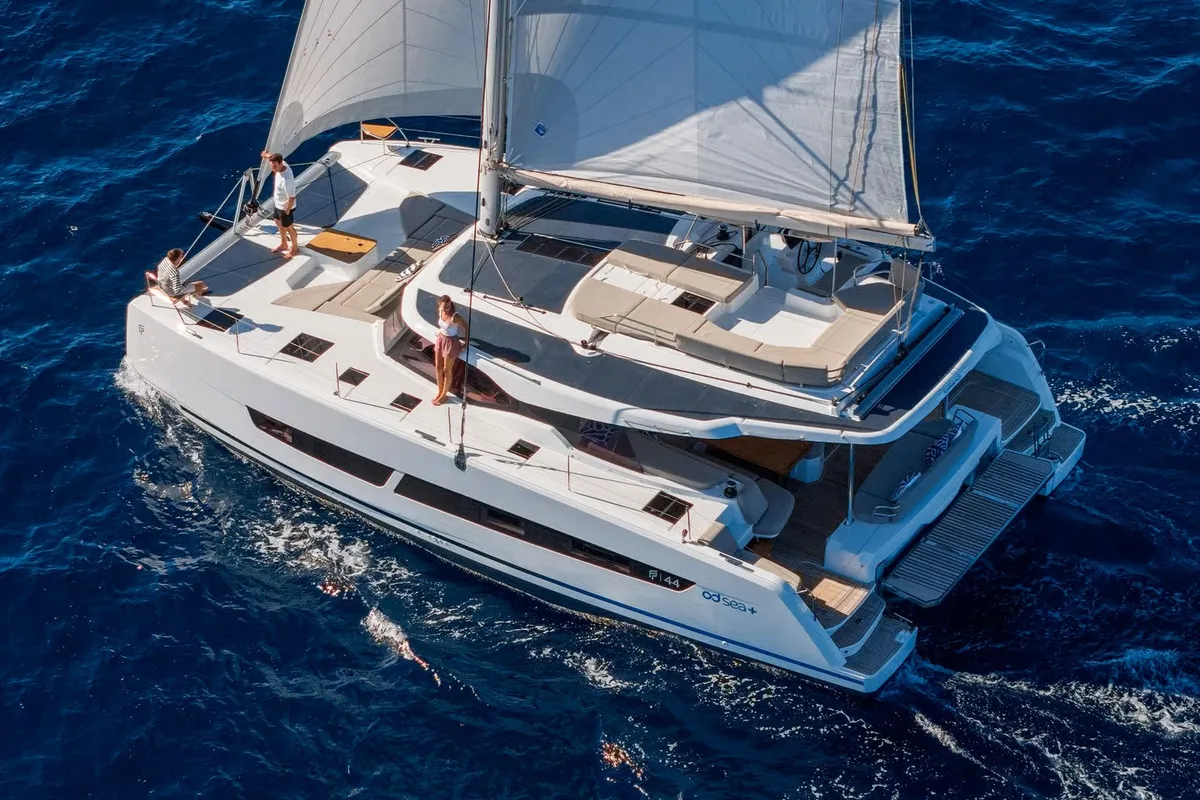 Exterior view of Ripple, a Fountaine Pajot FP 44 Maestro catamaran at Charlotte Amalie, United States