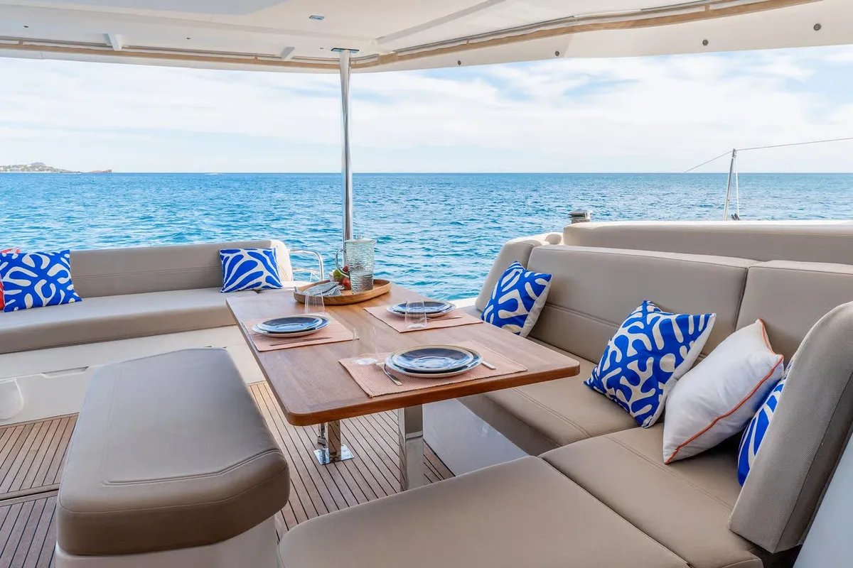Deck of Ripple, a Fountaine Pajot FP 44 Maestro catamaran at Charlotte Amalie, United States