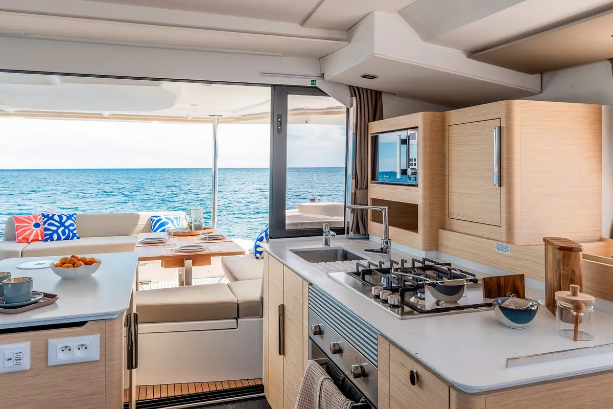 Galley of Ripple, a Fountaine Pajot FP 44 Maestro catamaran at Charlotte Amalie, United States