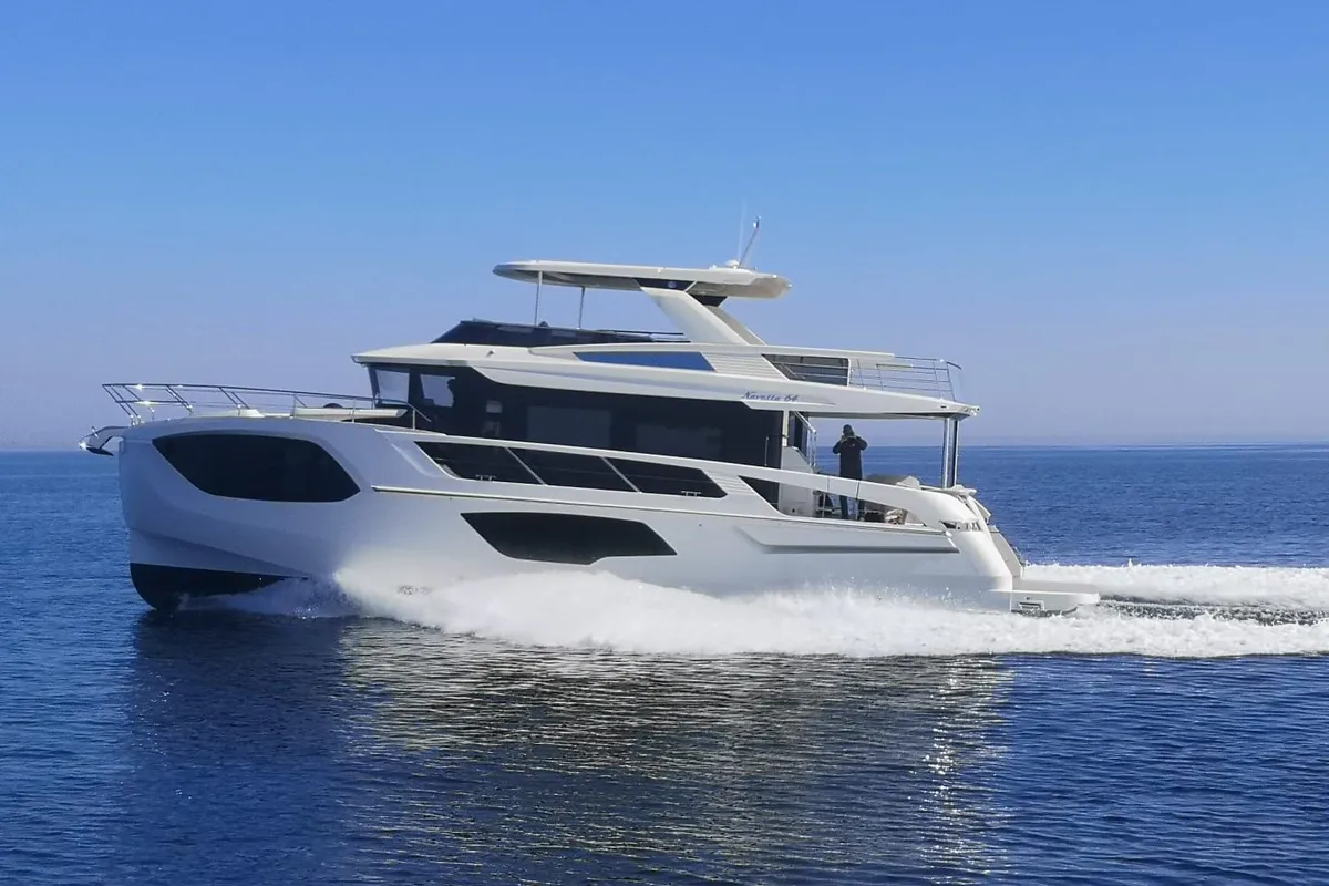 Exterior view of Knitewear.Club 3, a Absolute Yachts Navetta 64 motor yacht at Općina Sukošan, Croatia