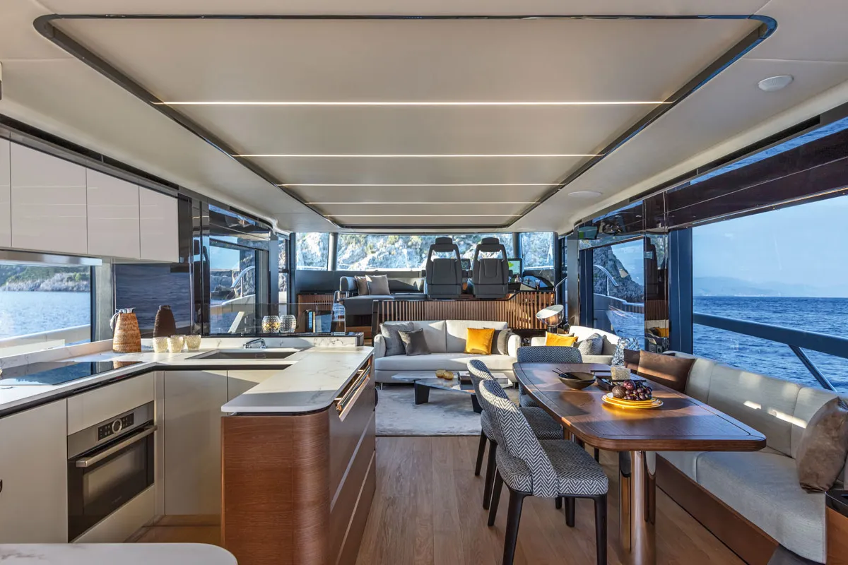 Salon of Knitewear.Club 3, a Absolute Yachts Navetta 64 motor yacht at Općina Sukošan, Croatia