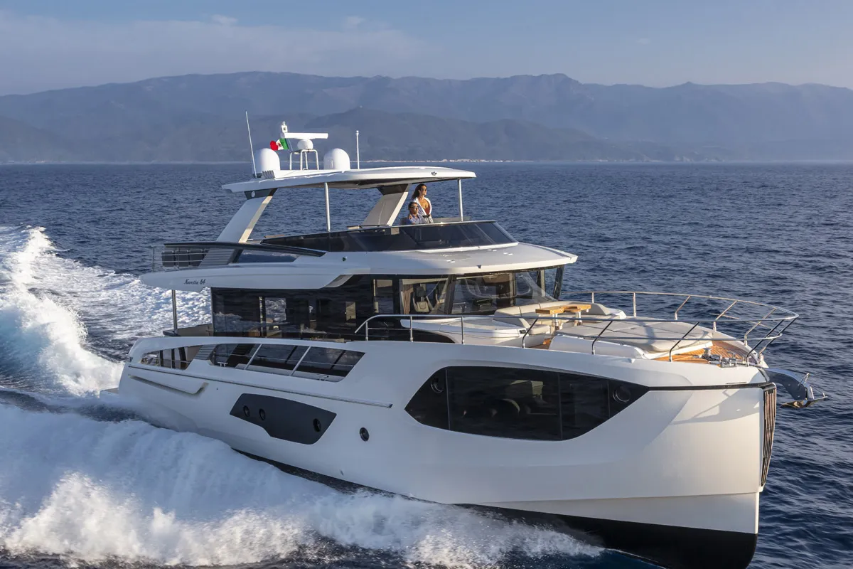 Deck of Knitewear.Club 3, a Absolute Yachts Navetta 64 motor yacht at Općina Sukošan, Croatia