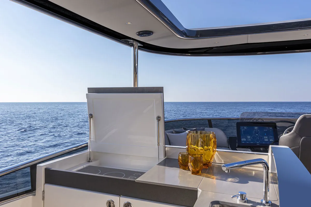Deck of Knitewear.Club 3, a Absolute Yachts Navetta 64 motor yacht at Općina Sukošan, Croatia