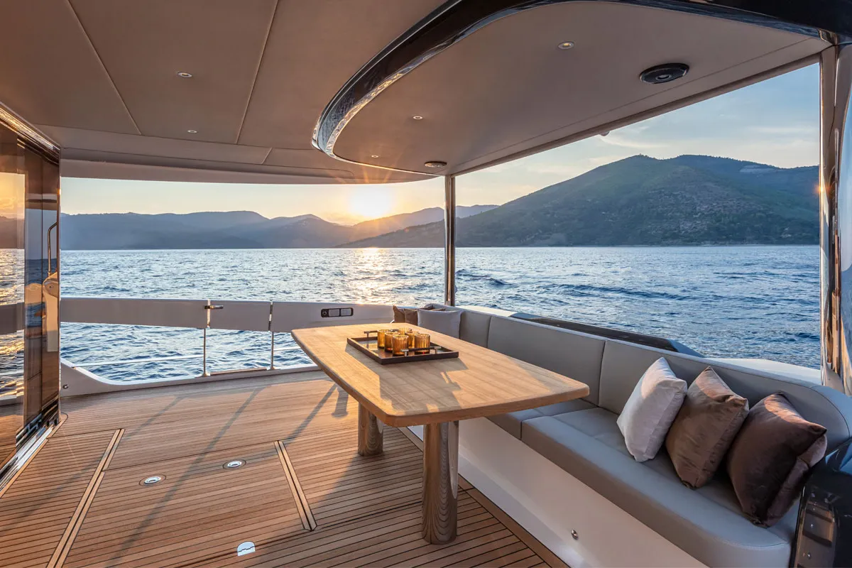 Exterior view of Knitewear.Club 3, a Absolute Yachts Navetta 64 motor yacht at Općina Sukošan, Croatia