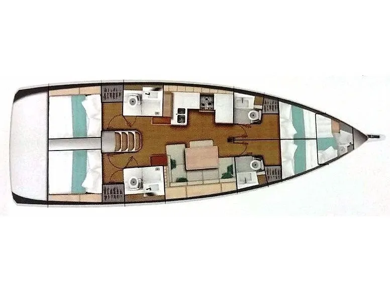 Floor plan of Bellatrix, a Jeanneau Sun Odyssey 490 sailboat at Preveza, Greece