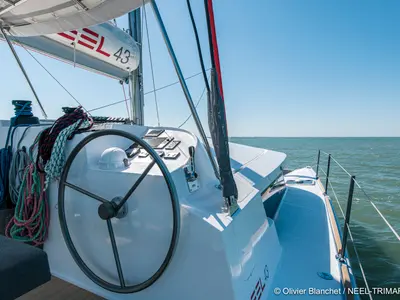 Cockpit of Lungta, a NEEL 43 sailboat at La Rochelle, France
